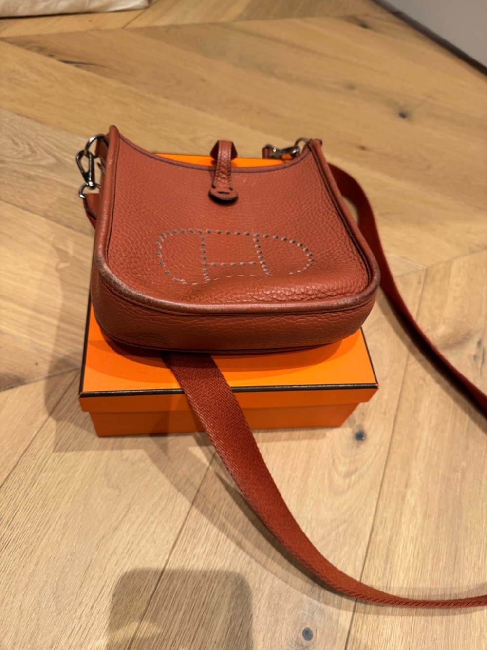 Hermes Mini Evelyne Crossbody in Brick Brown - Picture 6 of 6